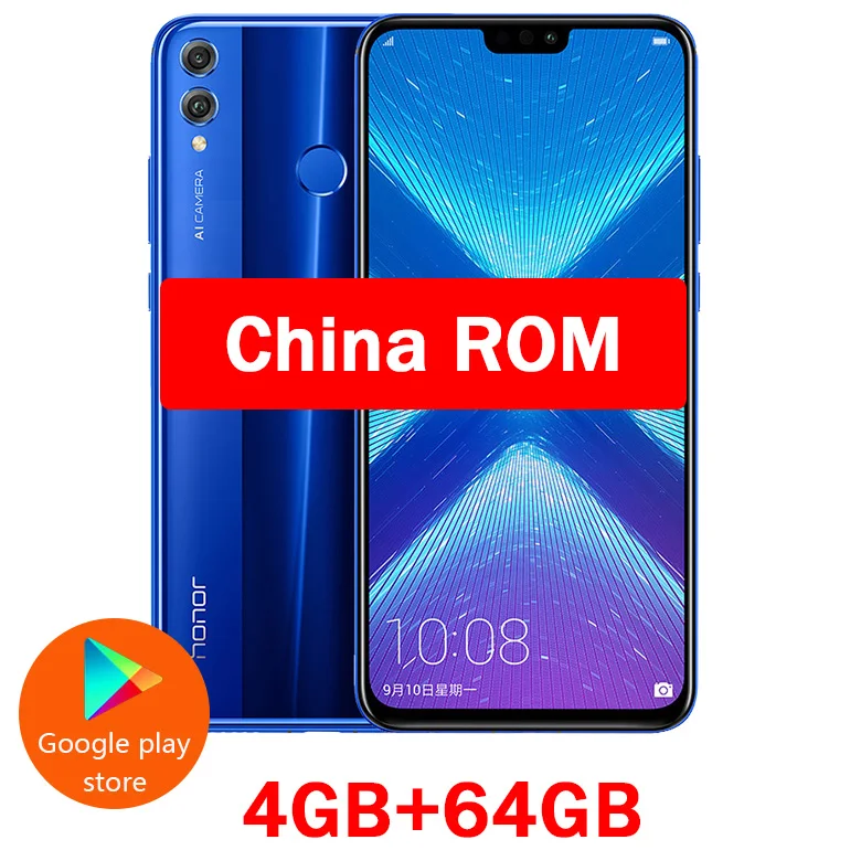 Honor 8X мобильный телефон 6,5 дюймов 1080x2340p FHD экран Kirin 710 Восьмиядерный фронтальная камера 16,0 Мп google play 3750 мАч батарея - Цвет: 4GB 64GB Blue