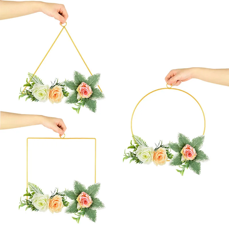 30cm Gold Iron Metal Triangle Square Ring Hoop Wreath Handmade Hanging Craft Baby Shower Wedding Party Home Decoration