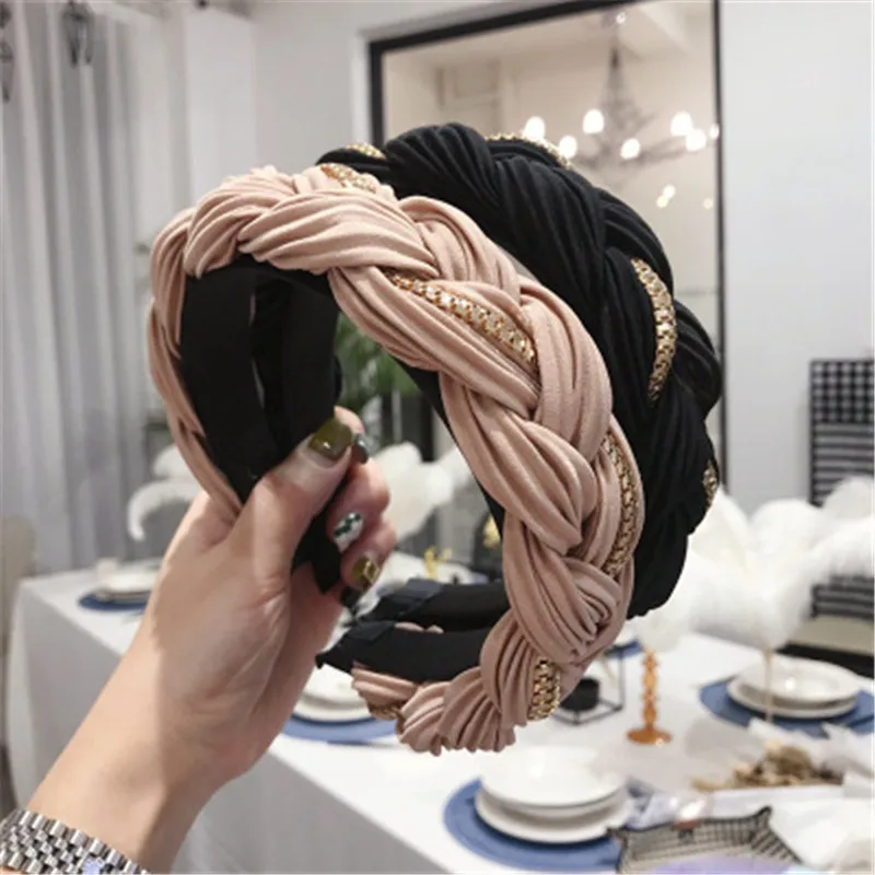

QCOOLJLY Winter Autumn Women Hairband Cross Knot Braid Headband Adult Headwear Wide Side Turban New Fashion Hair Accessories