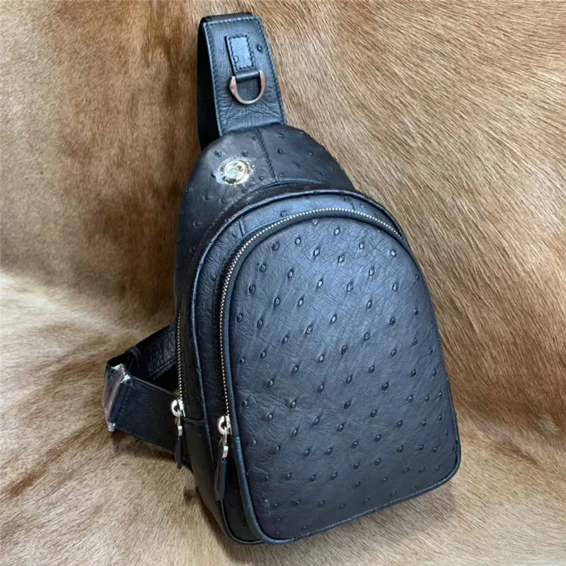 

Authentic Real Ostrich Skin Men's Casual Chest Bag Small Messenger Bag Genuine Exotic Leather Male Crossbody Shoulder Bag