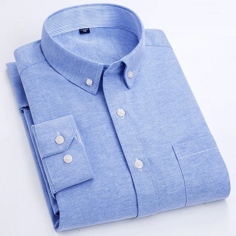 

Men's solid oxford office Shirt Front Patch Chest Pocket Regular-fit Button-down Collar long sleeve edging Shirts asian size