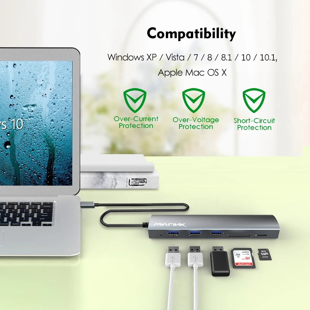 

Wavlink USB C HUB 5 in 1 Type C Adapter USB-C Hub to 3 USB 3.0 SD/Micro SD TF Card Reader for iMac Laptop PC Accessories USB HUB