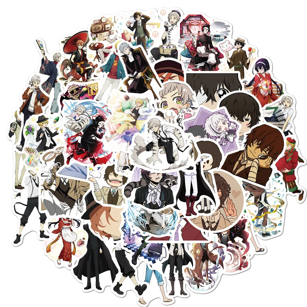 Bungo Stray-pegatinas de perros de PVC para ni&ntilde;os, pegatinas de grafitis, maletas, equipaje, guitarra, coche, impermeable, 50 Uds.-1