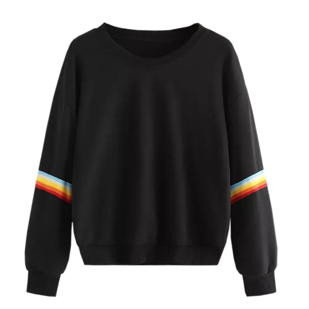 JAYCOSIN Модный женский Радужный лоскутный Свитшот Повседневная простая с длинным