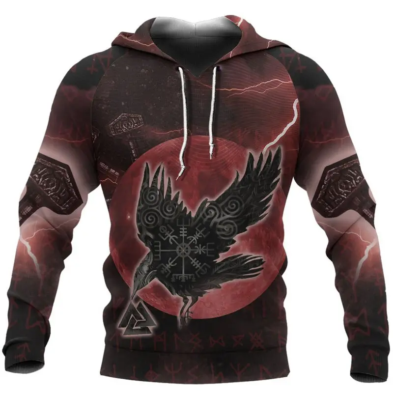 

Harajuku Street Fall Hoodie Viking Raven Of Odin Rune 3D Printing Men's Zip Hoodie Unisex Fashion Casual Sweatshirt Sportswear