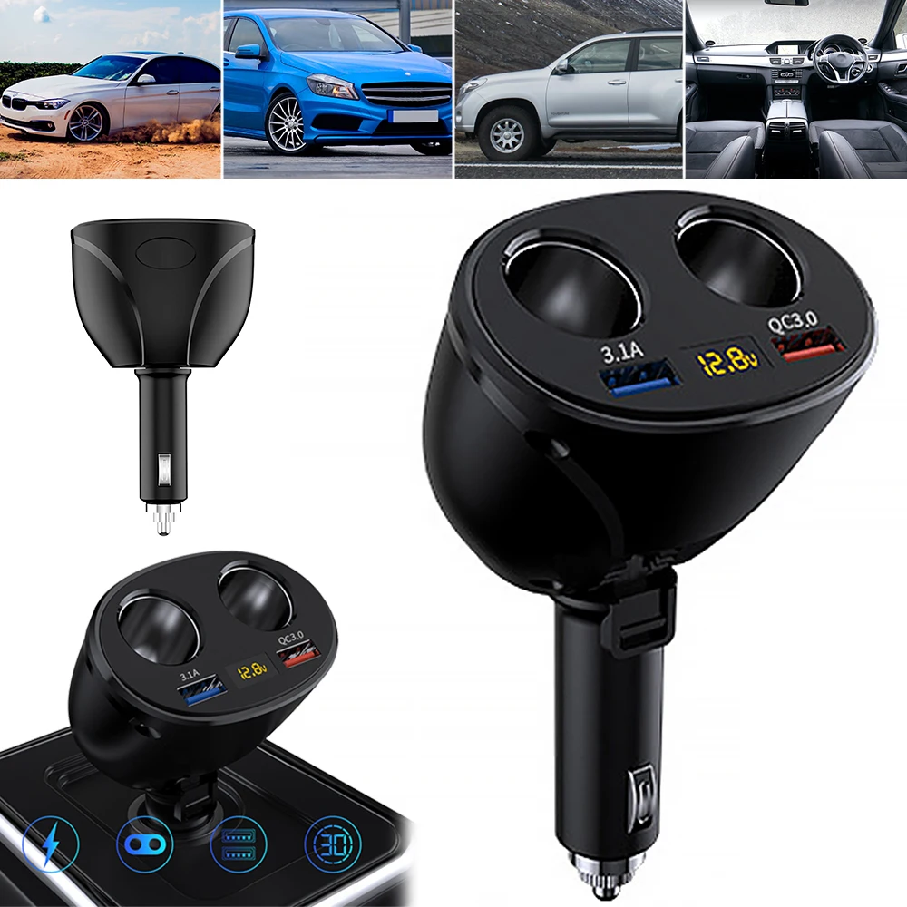 100W 2 Разветвитель Прикуривателя Зарядное устройство QC 3 0 двойной Порты USB 1