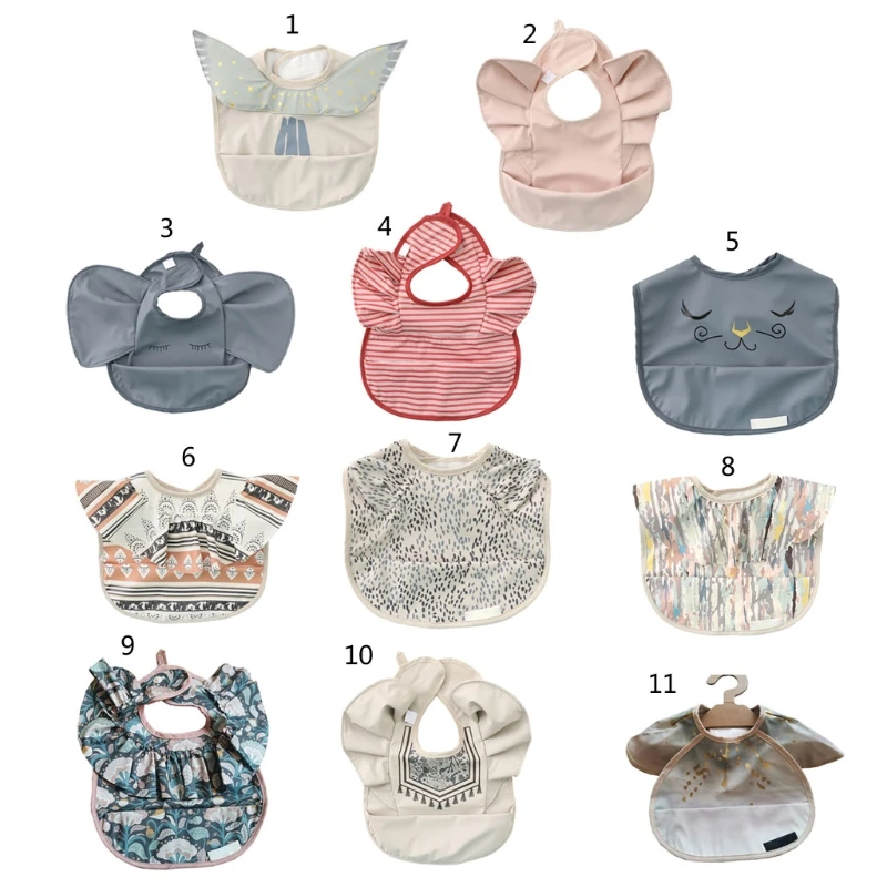 

Infants PU Leather Waterproof Feeding Cloth Baby Drool Bib Burp Cloth with Pocket Bag Washable Children Drawing Apron Gift