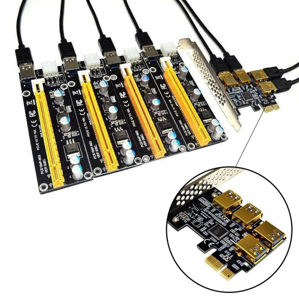 PCI E 1x до 16x Райзер карта Express от 1 4 слотов PCIe USB3.0 адаптер Порт усилитель Майнер для