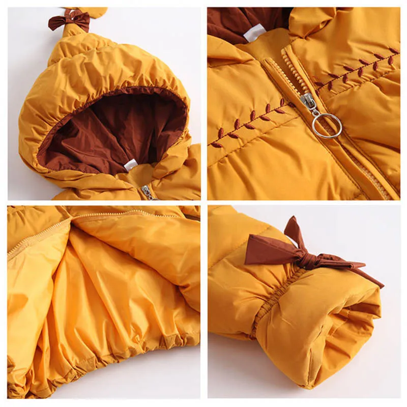 

Girls Baby Down Jacket Winter New Children Mid-Length Thick Warm Fashion Christmas Hat Coat Infant Kids Solid Hooded Outerwear
