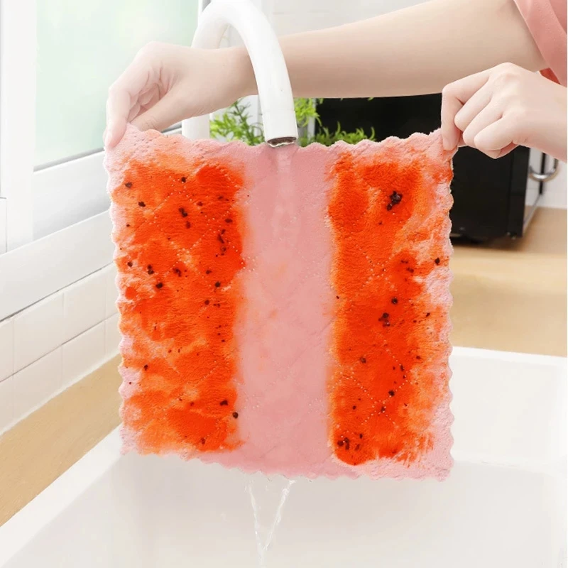 Салфетка из кораллового флиса для мытья посуды двухцветное супервпитывающее