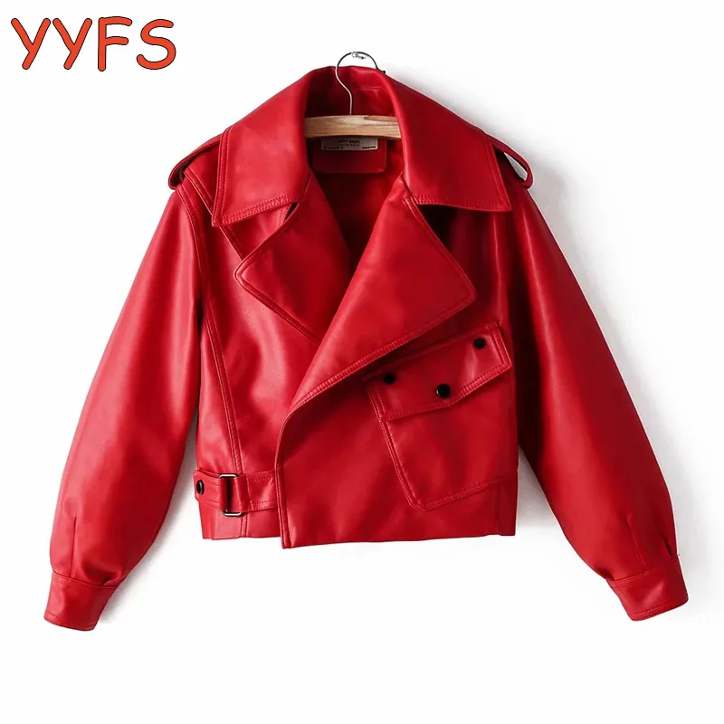 Женская Короткая свободная куртка из искусственной кожи на осень и зиму пальто