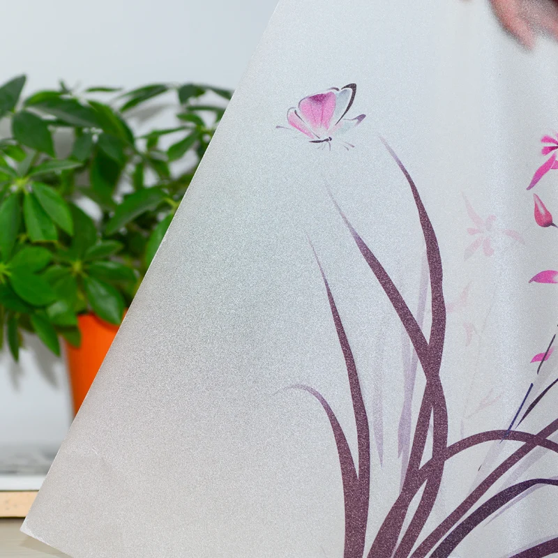 Стеклянная пленка для окна с изображением орхидеи и бабочки прозрачная