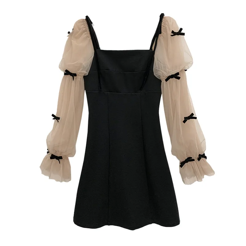 Элегантное вечернее женское мини-платье во французском стиле Сетчатое в пэчворк