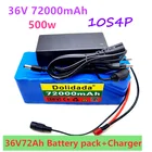 2022 новый оригинальный аккумулятор 36 В 10S4P 72Ah 500 Вт аккумулятор высокой мощности 42 в 72000 мАч Электрический велосипед Ebike BMS + 42В 2A зарядное устройство