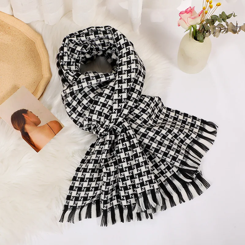 

inter scarf female autumn Luxury Thickened warm artificial cashmere, plaid fringed fashion scarves shawl, Women's stole tippet