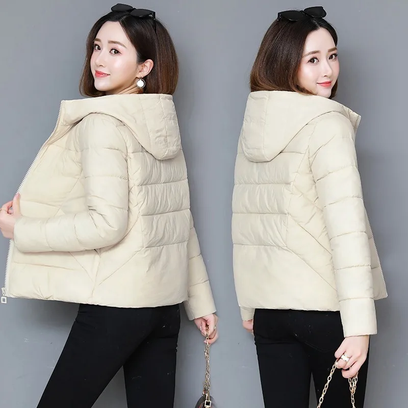 Женский хлопковый пуховик из матовой ткани осенне-зимнее пальто короткий