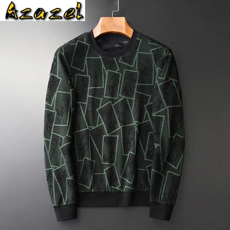 Azazel Add Velvet Thick Sweatshirt Men Luxury Round Collar Contrast Color Sweatshirt Male Autumn Winter Thick Mens Hoodies 4XL