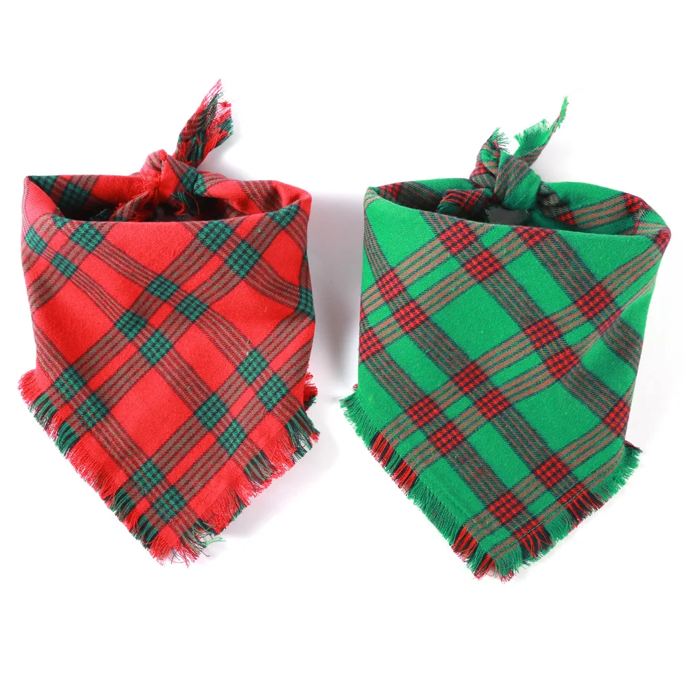

2 Pack Dog Bandana Christmas Plaid Washable Reversible Square Plaid Pet Kerchief Scarf Accessories for Dogs Cats Pets