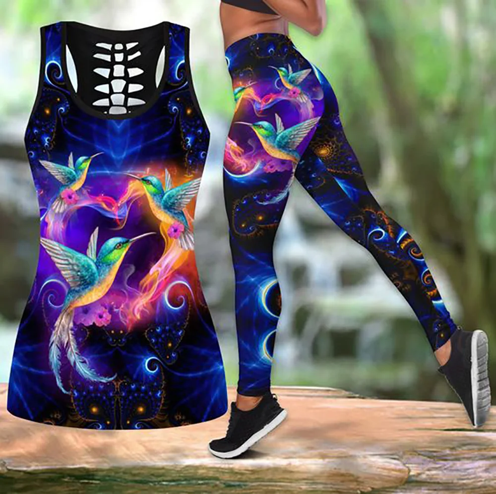 

Hot Sale Print Hollow Out Sexy Vest Long Pants Fashion Yoga Vest Suit Womens Suit Two Piece Suit Donsignet