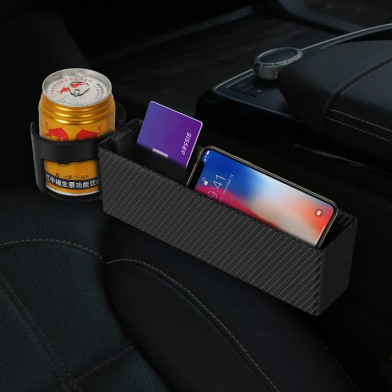 Carbon Fiber Black Автомобильное кресло щелевая коробка для хранения слот Многофункциональный Органайзер Автомобильный складной стеганый подстаканник аксессуары для салона автомобиля - Название цвета: Carbon Fiber Black