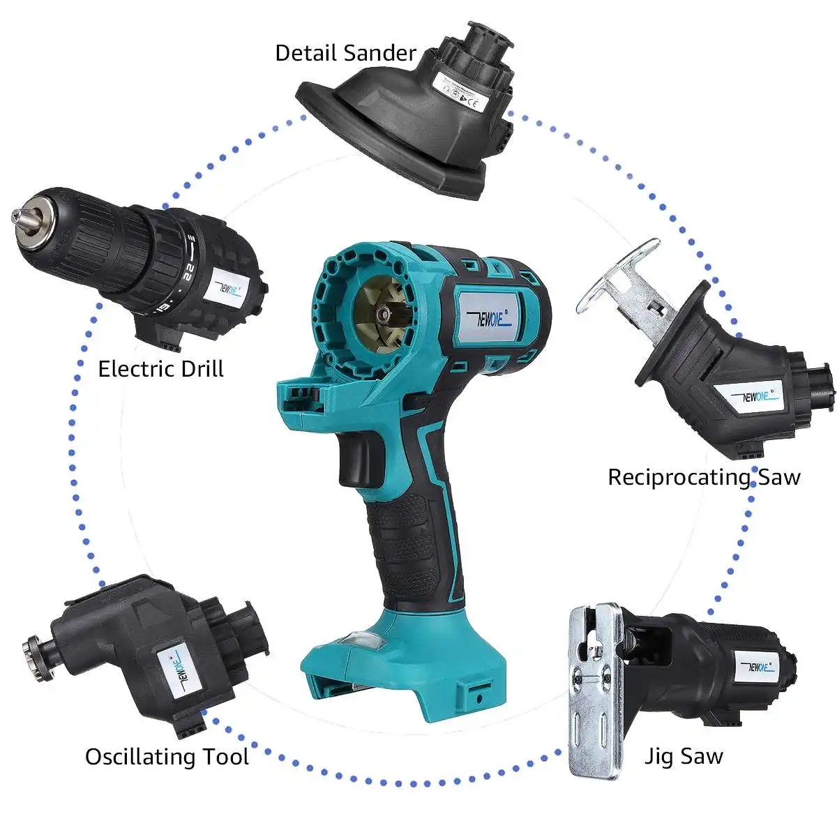 

5-in-1Multi Power Tool Electric Drill Reciprocating Saw Oscillating Tool Jig Saw Sander Combo Kit Replaceable Head For Makita