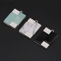 1pcs natural stone rectangle white turquoises black agates pendants for necklace jewelry making diy accessory gift size 18x26mm