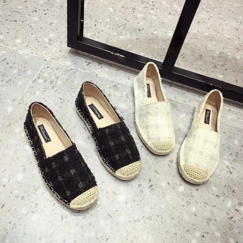 Женские эспадрильи брендовые Лоферы Ulzzang модная соломенная обувь без застежки на