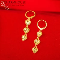 24k gold filled earrings for women hearts long tassel earing statement jewelry pendiente mujer brincos femme wedding jewelry