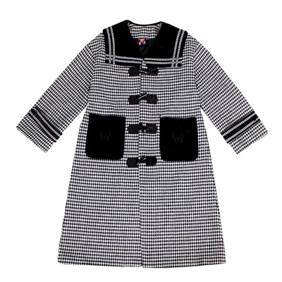

LYNETTE'S CHINOISERIE Spring Autumn Preppy Style Houndstooth JK Uniforms Velvet Color Block Cotton Padded Woolen Overcoats