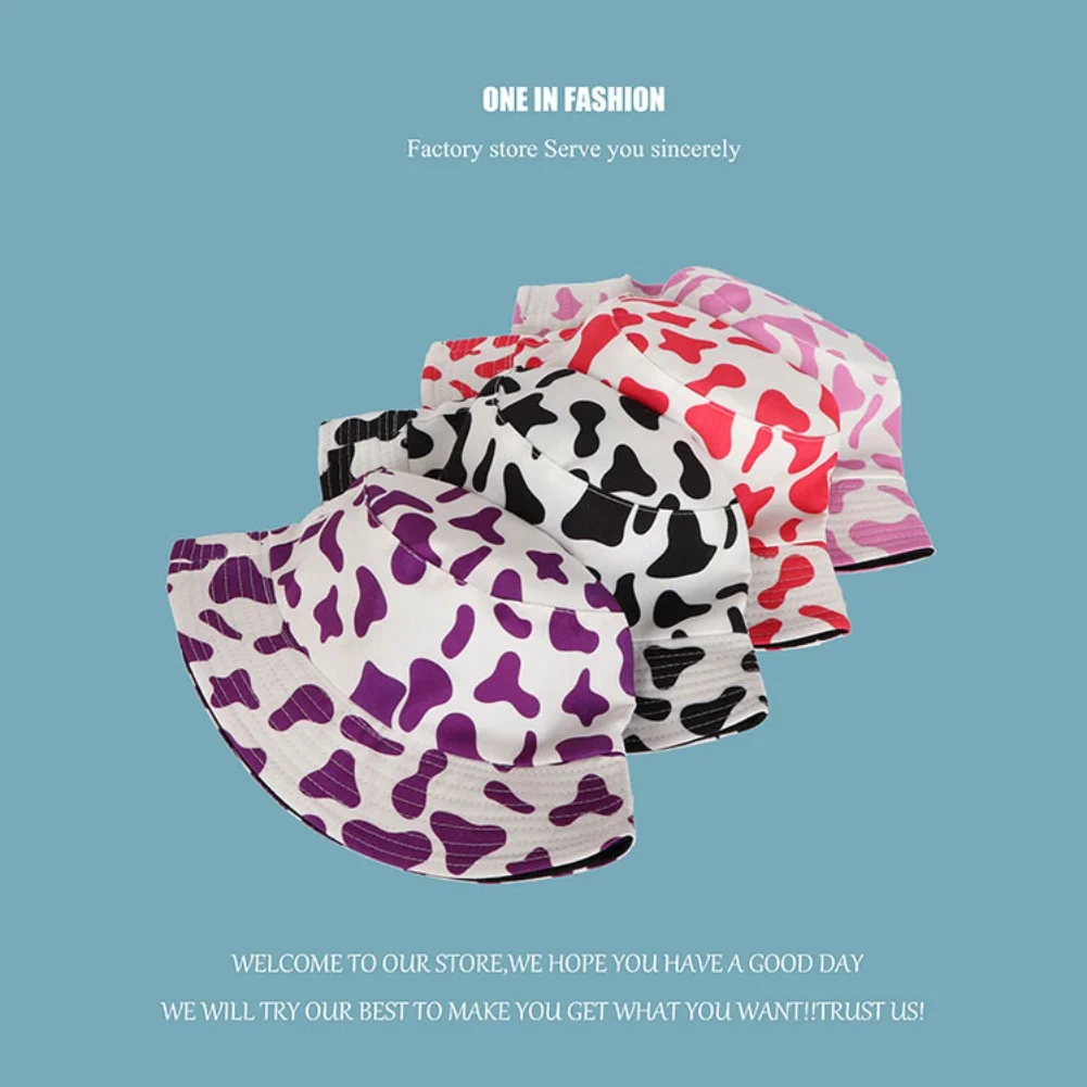 

Outdoor Fisherman Sports Caps Bucket Hat Uv Protection Double-sided Wear Basin Cap Tide Tie-dye Graffiti Cow Hats
