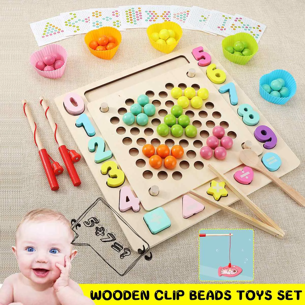 

Montessori Wooden Toy Hand Movement Training Clip Bead Color Cognition Bead Clipping Wooden Toys for Children Gift