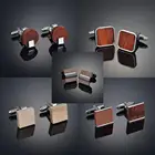 Квадратные запонки с деревянными элементами для элитных мужских французских деловых манжетов, с узором из цельного дерева, с французскими рукавами на заказ