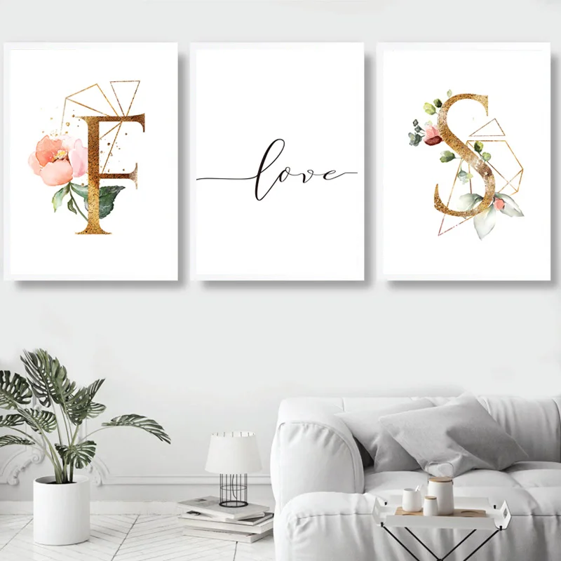 Золото заглавными буквами холст картины пара инициалы имя Wall Art Плакаты Гостиная