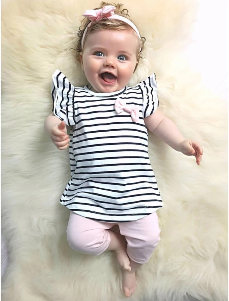 Комплект одежды для новорожденных девочек милый топ в полоску с короткими