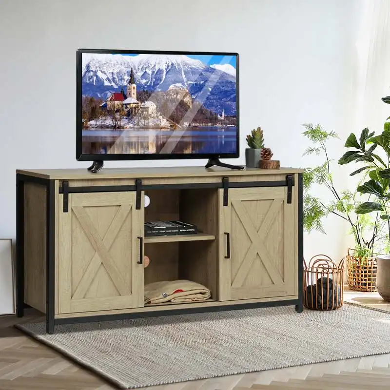 

44Inch Television Stands Living Room TV Stands With Double Sliding Doors Drawer Storage Organizer TV Furniture Cabinet Table