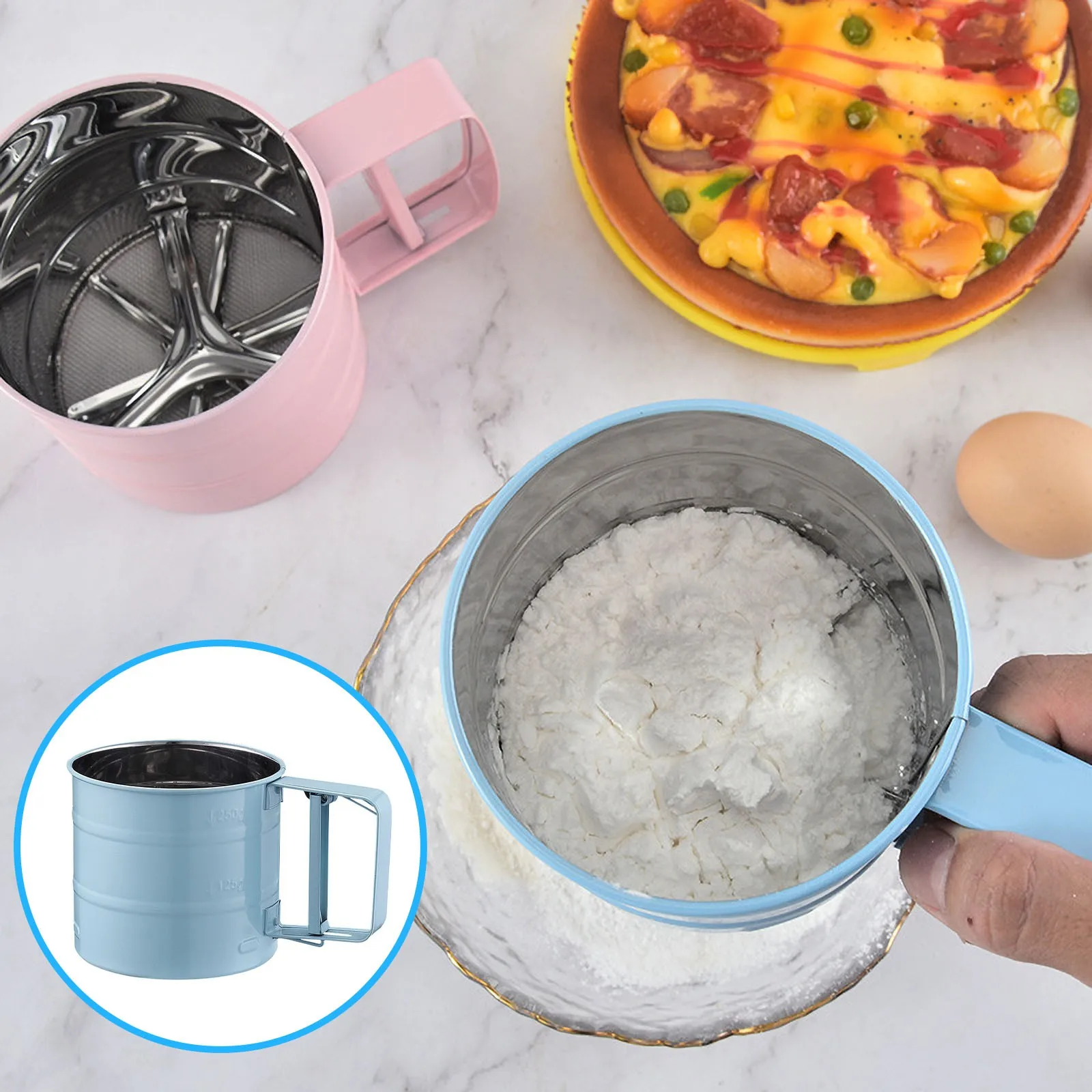 Flour Sifter Baking Semi-automatic Powdered Sugar Sieve with Stainless Steel Screen Tool for Coffee Powder | Дом и сад