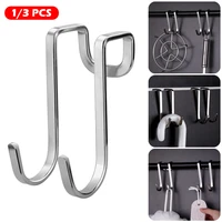 stainless steel over cabinet drawer towel hangers double hooks punch free hooks for office kitchen bathroom accessories