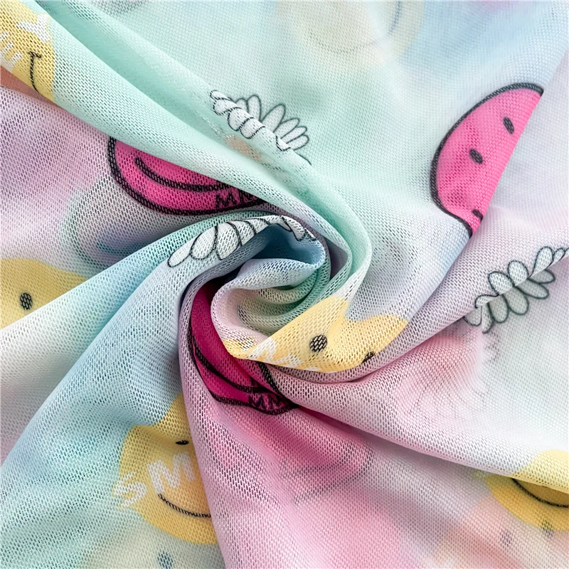 

Sunscreen Mesh Shirts Puff Sleeve Summer Shirts O Neck Transparent Blusas Oversized Tops Tie Dye Loose Printed T Shirt