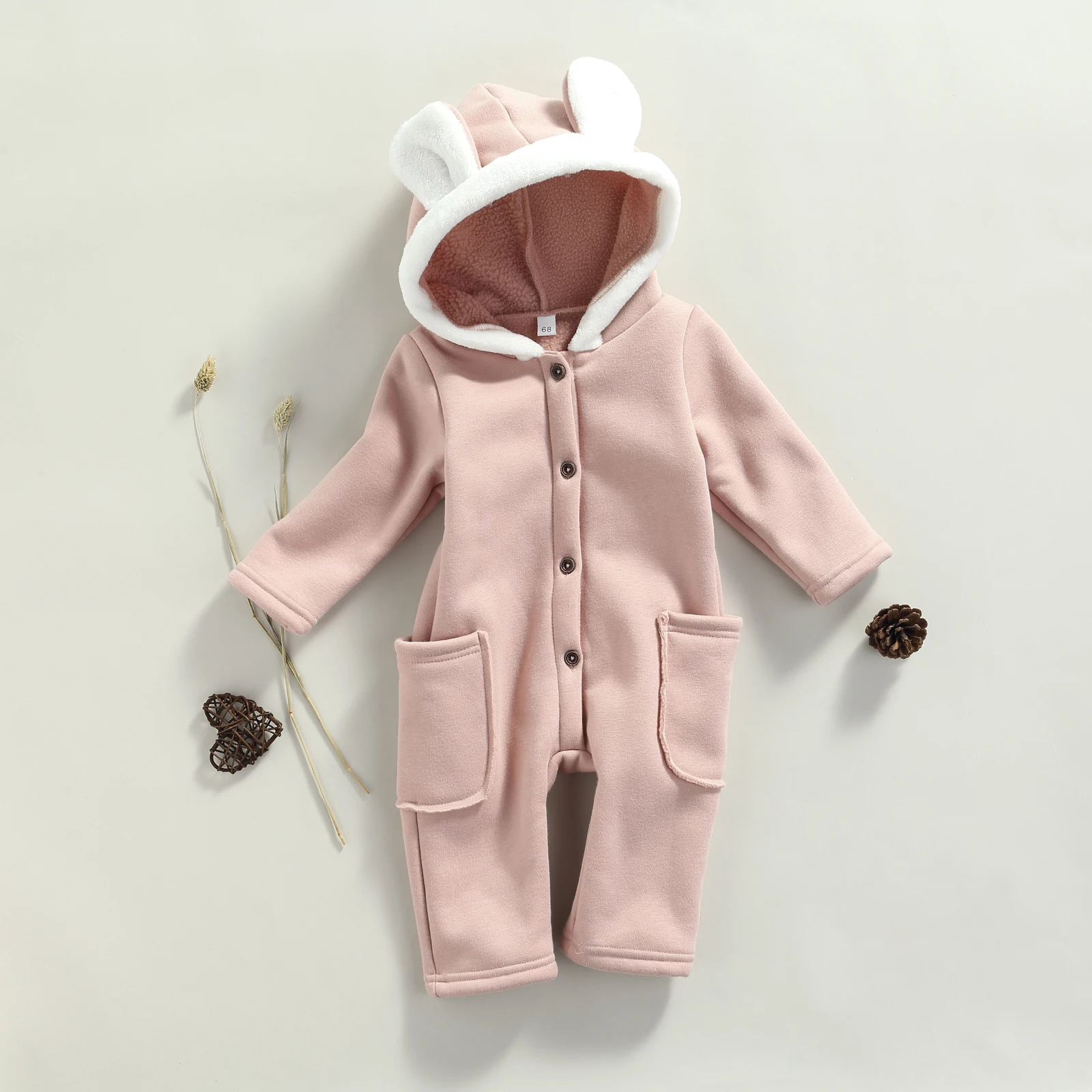 Детский комбинезон контрастных цветов с длинным рукавом и капюшоном |