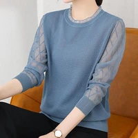 spring autumn clothing 2021 new item womens thin shirt women lace sleeve top long sleeve t shirt jumpers solid casual