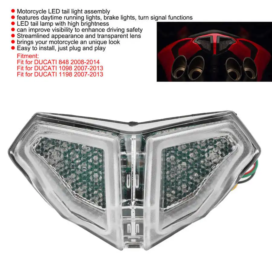 Задний светодиодный фонарь в сборе для мотоцикла стоп сигнал прозрачные линзы