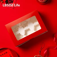 lbsisi life 10pcs chinese new year cupcake box spring festival christmas party egg yolk crisp chocolate packaging favors red box