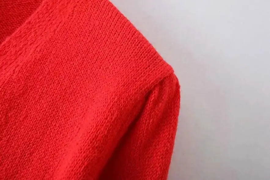 Женский трикотажный кардиган с пуговицами красный свитер пупком и коротким