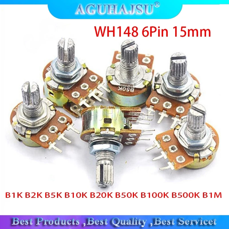 

5pcs B1K B2K B5K B10K B20K B50K B100K B500K B1M 6Pin Shaft WH148 15mm Potentiometer 1K 2K 5K 10K 20K 50K 100K 500K 1M