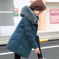 thick plus size winter big fur collar hooded jacket middle aged mother slim down cotton coat warm female snow outwear parkas