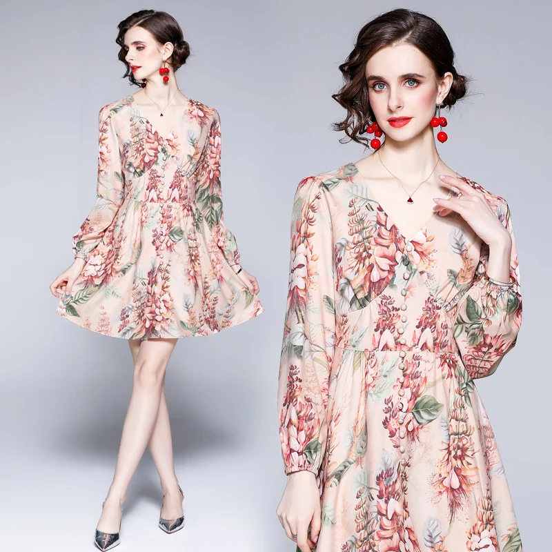 

Sexy Women Dress Birthday Plus Size Mini Summer2021 Casual A-LINE V-Neck Empire Print Office Lady High Street Elegant Fashion