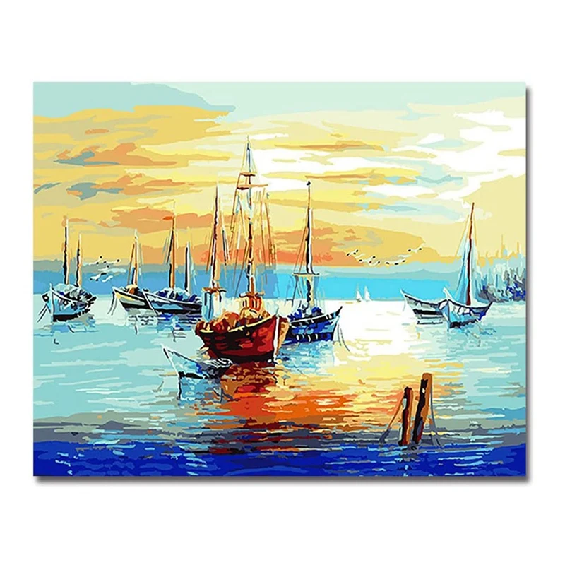 Paint By Numbers Diy Acrylic Painting Kit for Kids &amp Adults Beginner - 16X20 Inch Boat (Without Frame) | Дом и сад