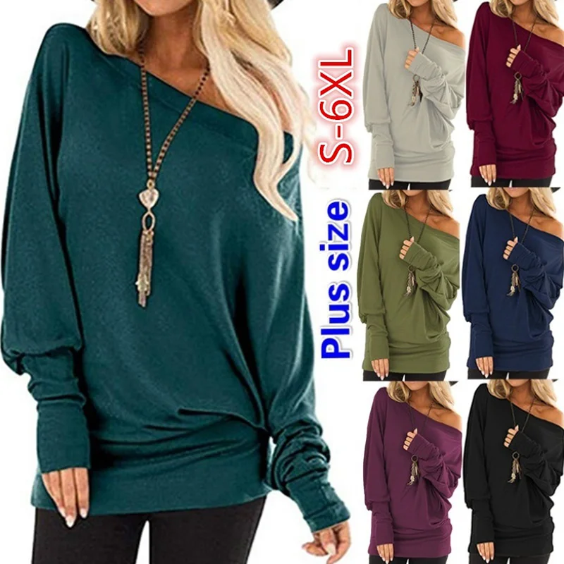 

Women Blouses Shirts With Open Shoulders Casual Loose Woman Blouse Tops Plus Size Solid 2021 New Oversized Sweatshirts Clothing