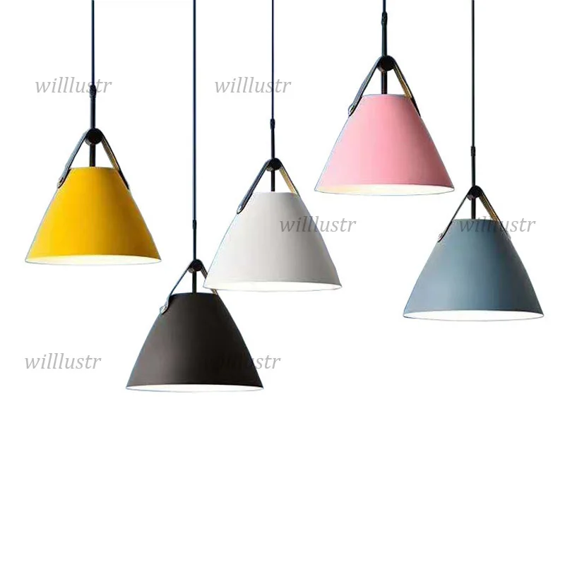 Креативная Подвесная лампа цвета макарон железный кожаный пояс подвесной