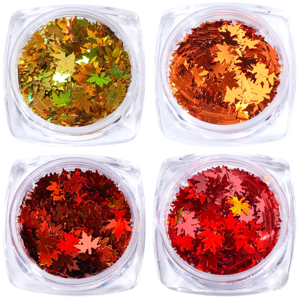 

1 Box Maple Leaves Nail Art Sequins Holographic Glitter Flakes Chameleon Stickers For Nails Autumn Design Decor